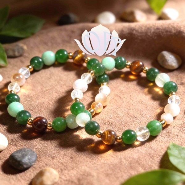 PULSEIRA ANCESTRAL - 5º RAIO - CHAMA VERDE (C/ PEDRAS PRECIOSAS)